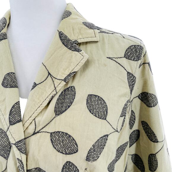Sigrid Olsen Cream Corduroy Sage Embroidered Leaf Button Front Blazer Women Sz 6 - Picture 5 of 13